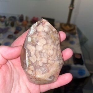 Pink Amethyst And Flower Agate Flame Carving